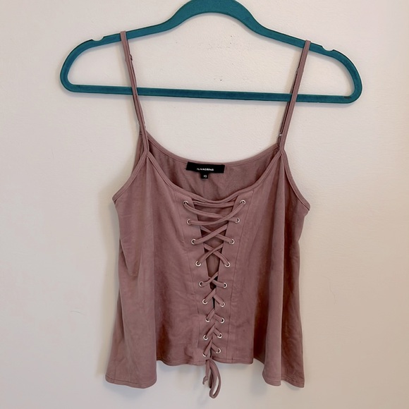 Olivaceous Faux Suede Lace Up Tank Top - Picture 1 of 4